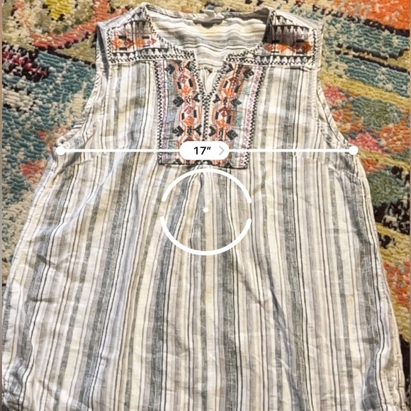 Beach Lunch Lounge Boho Tunic Top Grey White Embroidery Summer vibes size L - Picture 2 of 6